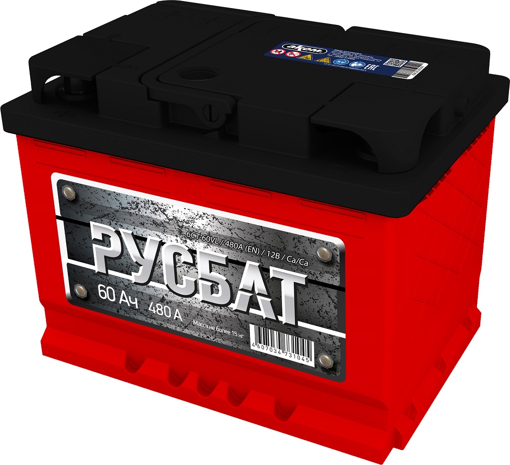 Аккумулятор Русбат+  60Ah/500 /242x175x190/ правый + / левый +